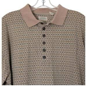 St John's Bay Polo Shirt Mens Large Tan‎ Diamond Pattern Cotton Short Sleeve